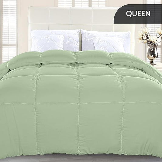 Utopia Bedding Comforter Duvet Insert, Quilted Comforter with Corner Tabs, Box Stitched Down Alternative Comforters Queen Size (Sage Green)