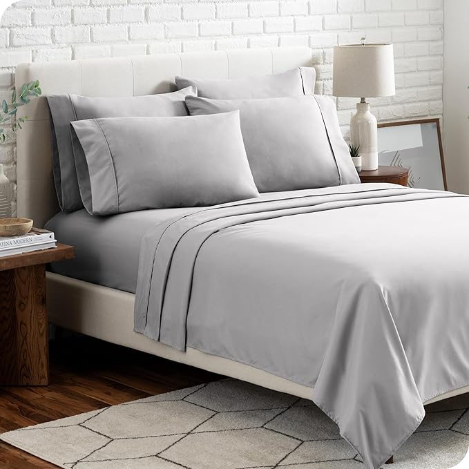 Bare Home Hotel Luxury Cal King Sheet Set, Extra Soft, 6 Piece Set, Deep Pockets, Easy Fit, Cooling & Breathable, Wrinkle, Fade, Stain Resistant, Includes 4 Pillowcases (California King, Light Grey)