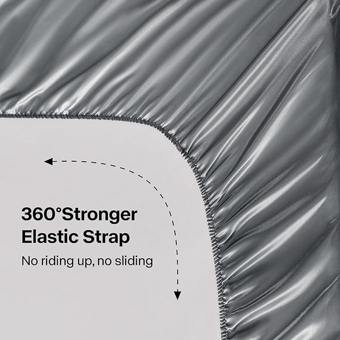 BEDELITE California King Sheets Set, Luxury Soft Dark Grey Satin Sheets for Hair and Skin, Similar to Silk Bed Sheets Set 4 Pieces with 1 Deep Pocket Fitted Sheet, 1 Flat Sheet, and 2 Pillowcases