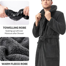 DAVID ARCHY Men's Hooded Robe Soft Coral Fleece Microfiber Bathrobe