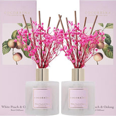 Cocorrína Reed Diffuser Set - White Peach& Oolong Reed Diffuser 2 Packs 6.7oz Scent Fragrance Oil Diffuser for Bedroom Bathroom