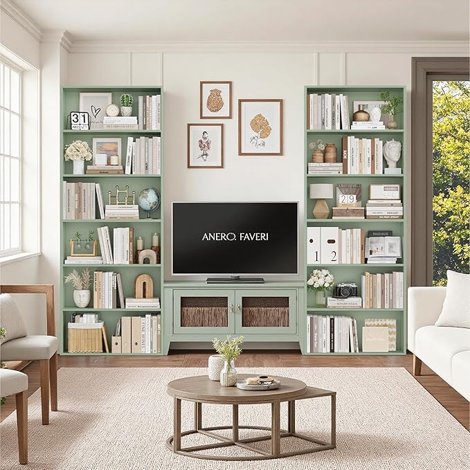 FOTOSOK 6-Tier Open Bookcase and Bookshelf Set of 2, Freestanding Display Storage Shelves Tall Bookcase for Bedroom, Living Room and Office,Green