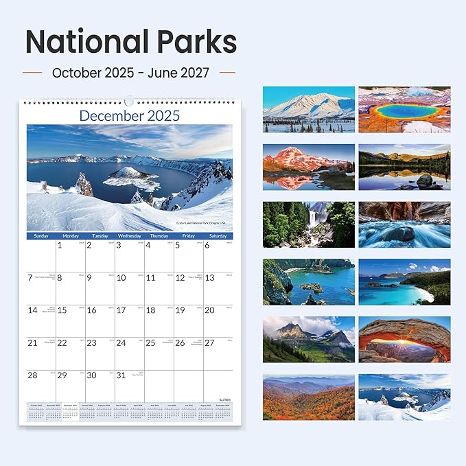 SUNEE 2026 Wall Calendar Large 22.75"x15.5", 21 Month from October 2025 to June 2027, Vertical Extra Large Monthly Calendar 2026-2027 for Wall, National Parks