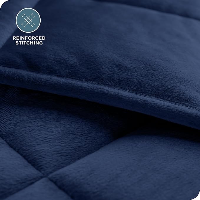 Bare Home Weighted Blanket Twin or Full Size 15lb (48"x72") for Adults - Minky Fleece - Premium Heavy Blanket Nontoxic Glass Beads (Dark Blue, 48"x72")