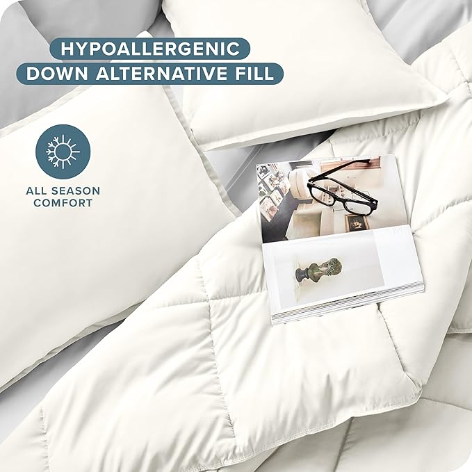 Bare Home Comforter Set - King Size - Ultra-Soft - Goose Down Alternative - Premium 1800 Series - All Season Warmth (King, Cream)