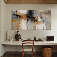 AJAZIKO Large Abstract Canvas Wall Art - Wall Art for Living Room and Bedroom, Modern Wall Decor in Orange and Gray Hues, Perfect Office Decorations for Work