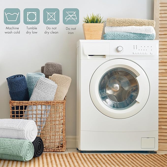 Madison Park Splendor Reversible 100% Cotton Tufted Bathroom Rug-3000 GSM Hotel Quality Luxurious Plush Medium Pile Bath Mat Absorbent, Quick Dry, Shower Room Décor, 17x24 Blue