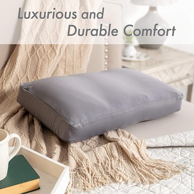 Cover Only for Premium Microbead Bed Pillow, Small Extra Smooth - Ultra Comfortable Sleep with Silk Like Anti Aging Cover 85% Spandex/ 15% Nylon Breathable, Cooling Stone Grey