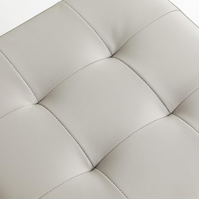 Leather Storage Ottoman with Hinged Lid, Square Foot Rest Stool Tufted Cube Footstool, Beige Grey
