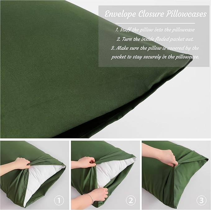 NTBAY Standard Pillow Cases Set of 2, 2 Pack Brushed Microfiber 20x26 Pillow Cases, Soft, Wrinkle, Fade, Stain Resistant Olive Green Pillow Cases with Envelope Closure, 20x26 Inches, Olive Green