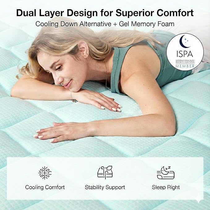 Novilla 4 Inch Dual Layer Memory Foam Mattress Topper, 2 Inch Gel Memory Foam and 2 Inch Cooling Down-Alternative Mattress Pad Cover for Back Pain, Breathable & Certi-Safe, Full