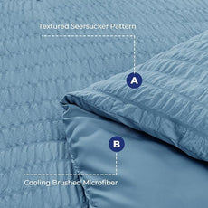 HYMOKEGE Mineral Blue King Size Comforter Set Seersucker 7 Pieces, All Season Luxury Bed in a Bag for Bedroom, Bedding Set with Comforter, Sheets, Pillowcases & Shams