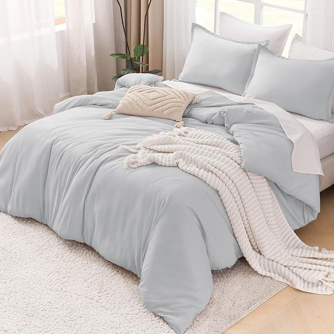 Litanika Comforter Set, Lightweight Solid Bedding Comforter Set, Fluffy Down Alternative Bed Set, Light Grey, King