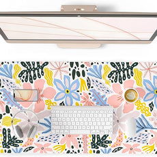 QIYI Floral Large Mouse Pad, Cute Desk Mat for Desktop, Women Girls Desk Accessories Office Décor, PU Leather Waterproof Big Gaming Mousepad, Doodle Flowers Desk Pad Computer Mat, 31.5