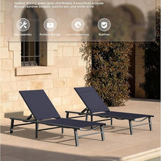 Ciokea Upgraded Aluminum Outdoor Lounge Chair - No Assembly Needed, Foldable Patio Chaise Lounge with 5 Adjustable Positions, Reinforced Frame for Extra Durability, Pool Beach Lounge Chair, Navy Blue