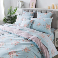 FADFAY Duvet Cover Set Twin Blue Rose Floral Bedding Rustic Peony Flower Comforter Cover Set Vintage Farmhouse Bedding 100% Cotton Ultra Soft Quilt Cover with Hidden Zipper Closure 3Pcs, Twin Size