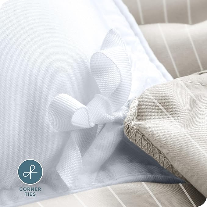 Bare Home Bedding Duvet Cover Extra Long Size - Premium 1800 Super Soft Collection - Lightweight, Cooling - Soft Textured (Twin/Twin XL, Pinstripe - Stone/White)