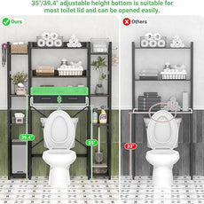 Over The Toilet Storage with 2 Drawers - 11 Tier Bathroom Organizer Freestanding Space Saver Storage Rack with Adjustable Shelf Above Toilet Stand with 4 Hooks for Restroom, Laundry, Grey Oak