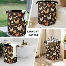 Cute Roosters Laundry Basket,Flower Butterfly Foldable with Handles Tote Bag Oxford Cloth for Bathroom Bedroom Dirty Clothes Storage Bucket 16
