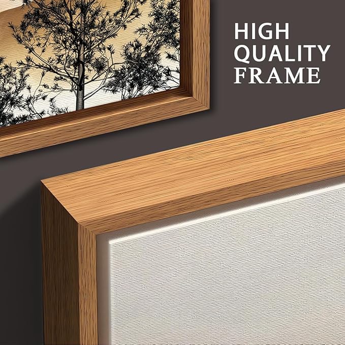 BINCUE Boho Mountain Canvas Wall Art Framed Mountain Wood Wall Decor for Living Room Bedroom Office 3 Panel 16x24 Inches