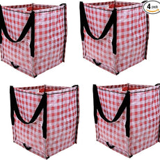 DURASACK Heavy Duty Storage Tote Bag 22-Gallon Rugged Woven Polypropylene Moving Bag, Reusable Self-Standing Design, Holds up to 500 Pounds, Pack of 4, Gingham Red