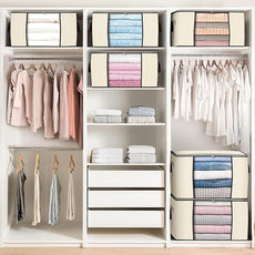 Budding Joy 90 L Large Storage Bags, 10 Pack Clothes Storage Bins Foldable Closet Organizers Storage Containers with Reinforced Handle for Clothing, Blanket, Comforters, Bed Sheets, Pillows (Beige)