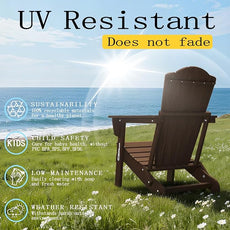 Adirondack Chair Set of 8, Folding All-Weather Outdoor HDPE Patio Chair with Cup Holder, Brown