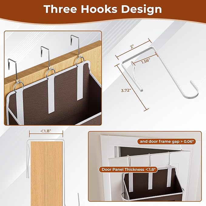 5-Tier Over The Door Storage Organizer with 10 Side Mesh Pockets, 48 lbs Load Capacity, 3 Hooks Design, Door Hanging Organizer with Clear Windows for Bathroom, Bedroom, Nursery, Kitchen-Brown