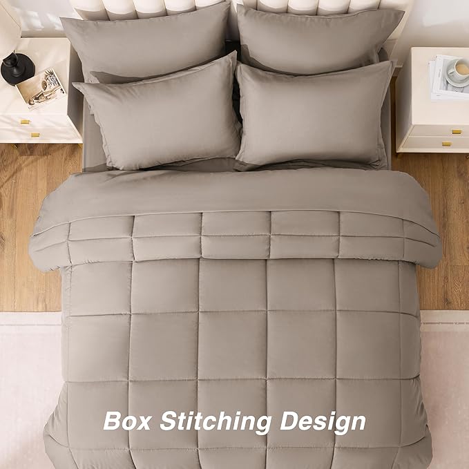 Love's cabin Twin XL Comforter Set Light Brown, 5 Pieces Twin XL Bed in a Bag, All Season Bedding Sets with 1 Comforter, 1 Flat Sheet, 1 Fitted Sheet, 1 Pillowcase and 1 Pillow Sham