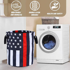 American Flag Thin Red Line Laundry Basket Foldable Oxford Cloth Funny Tote Bag Laundry Hamper Clothes Storage Bucket Organizer For Bathroom/Laundry Storage /Bedroom17.7x13.7 Inch
