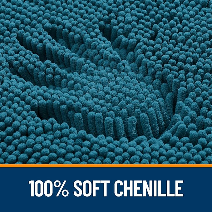 OLANLY Bathroom Rugs 47x24, Extra Soft Absorbent Chenille Bath Rugs, Rubber Backing Quick Dry, Machine Washable Bath Mats for Bathroom Floor, Tub and Shower, Home Decor Accessories, Peacock Blue