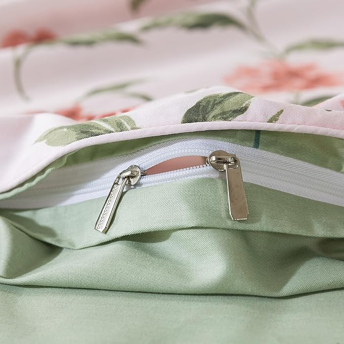 FADFAY Duvet Cover Set Queen Rose Floral Bedding Shabby Pink Hydrangea Flower Comforter Cover Set Vintage Farmhouse Bedding 100% Cotton Soft Quilt Cover with Hidden Zipper Closure 3Pcs, Queen Size