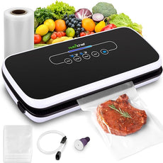 NutriChef Automatic Vacuum Air Sealing System for Food Preservation with Starter Kit, Compact Design, Lab Tested, Dry & Moist Food Modes with Led Indicator Lights, Black