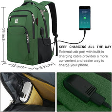 Laptop Backpack,Business Travel Anti Theft Slim Durable Laptops Backpack with USB Charging Port,Water Resistant College Computer Bag for Women & Men Fits 15.6 Inch Laptop and Notebook-Green
