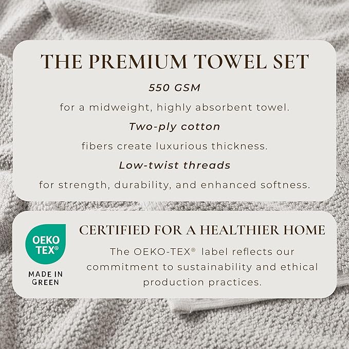 Great Bay Home 100% Cotton 6 Pack 26x16 Hand Towel Set - Absorbent, Quick-Drying, Durable Towels for Bathroom Decor - Low-Twist, Two-Ply Fibers (Light Grey)