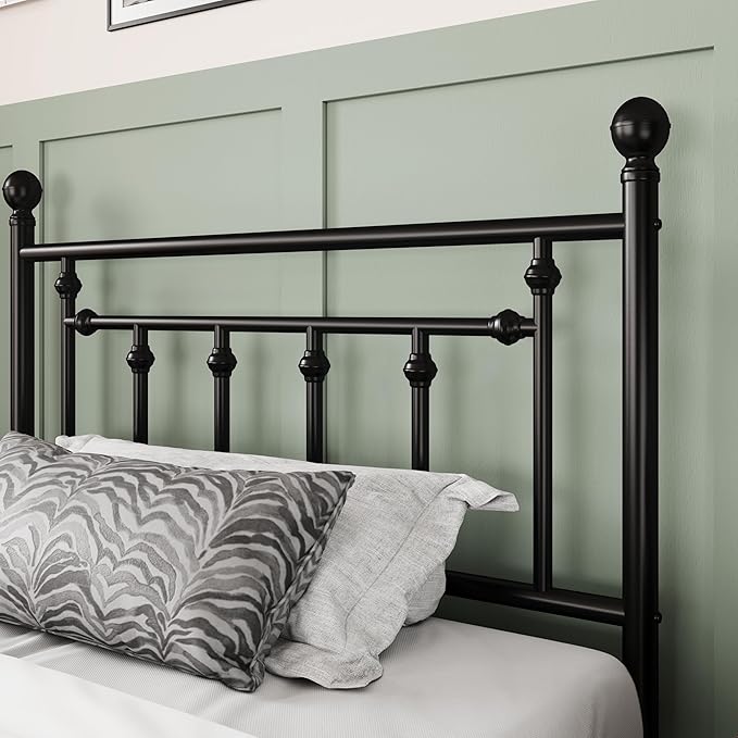 Allewie 14 Inch Twin Size Metal Platform Bed Frame with Victorian Vintage Headboard and Footboard/Mattress Foundation/Under Bed Storage/No Box Spring Needed/Easy Assembly/Noise Free/Black