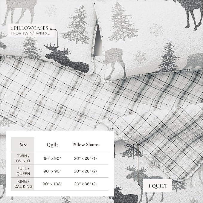 Great Bay Home Lodge Bedspread Full/Queen Size Quilt with 2 Shams. Cabin 3-Piece Reversible All Season Quilt Set. Rustic Quilt Coverlet Bed Set. Wilderness Collection (Moose - Grey)