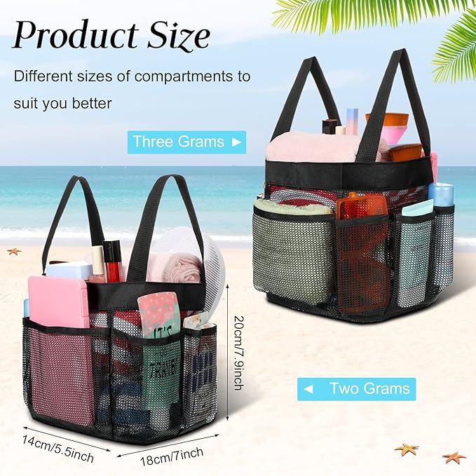 Hillban 4 Pcs Mesh Shower Caddy Portable Large Quick Dry Shower Caddy Basket with Deeper 8 Pockets and 2 Handles Hanging Bag for College Dorm Room(Black)