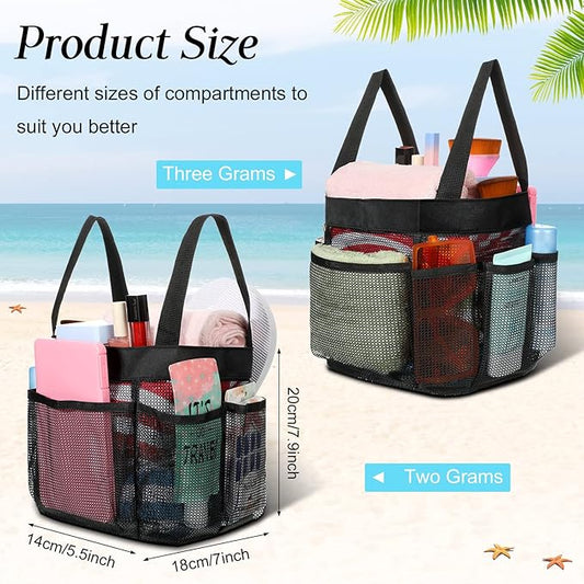 Hillban 4 Pcs Mesh Shower Caddy Portable Large Quick Dry Shower Caddy Basket with Deeper 8 Pockets and 2 Handles Hanging Bag for College Dorm Room(Black)