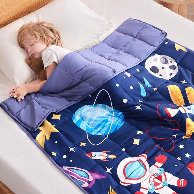 anfie Weighted Blanket Kids(40"x60" 7lbs) Weighted Blanket Cooling Blanket for Sleeping,Throw Size Breathable Blanket with Premium Glass Bead(Blue Aerospace)