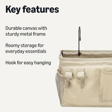 Amazon Basics Bedside Caddy Hanging Storage Organizer, 4.72 x 14.57 x 7.87 in, Linen, Dark Grey