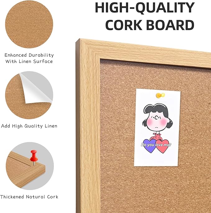 Cork Bulletin Board, 13''x18''-2pack Hanging Cork Board Wooden Framed with Pins for Wall, Dorm Room, Office, Home Decor – Natural Cork & Black Frame