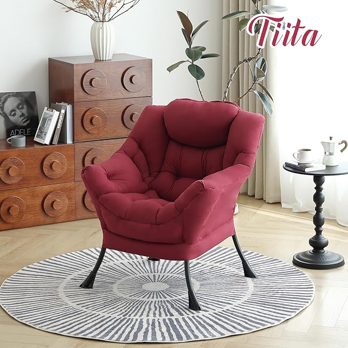 Tiita Lazy Chair, Modern Large Accent Lounge Armchair, Comfy Leisure Sofa Reading Chair for Bedroom, Living Room, Dorm Rooms, Garden and Courtyard, Red