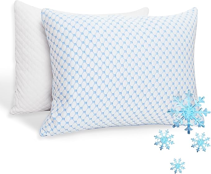 XWZO Cooling Pillow 2 Pack Pillows Queen Size Set of 2, Shredded Memory Foam Pillows Adjustable Gel Bed Pillows for Side Back Stomach Sleepers with Washable Removable Cover