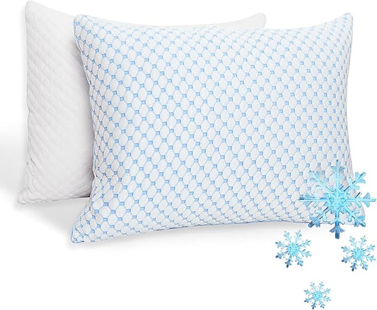 XWZO Cooling Pillow 2 Pack Pillows Queen Size Set of 2, Shredded Memory Foam Pillows Adjustable Gel Bed Pillows for Side Back Stomach Sleepers with Washable Removable Cover