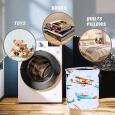 Funny Plane Laundry Basket Foldable Oxford Cloth Tote Bag Laundry Hamper Clothes Storage Bucket Organizer For Bathroom/Laundry Storage/Bedroom Storage Basket 17.7x13.7 Inch