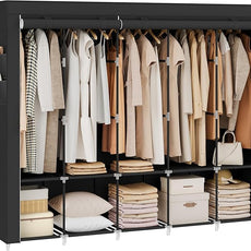 SONGMICS Portable Closet, Wardrobe Closet Organizer with Cover, 5 Hanging Rods and Shelves, 4 Side Pockets, 17.7 x 83 x 65.7 Inches, Large Capacity for Bedroom, Living Room, Ink Black URYG095B01