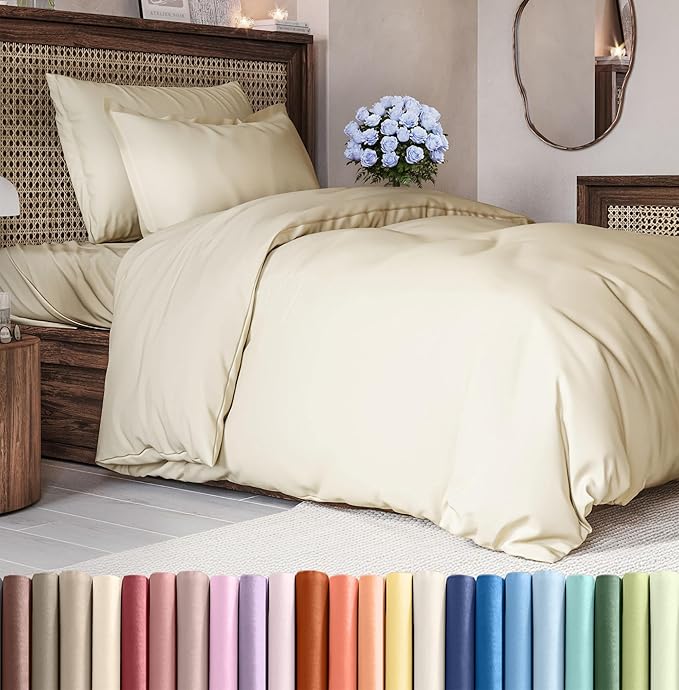 CGK Unlimited Duvet Cover Twin/Twin XL Size Set - Extra Soft Duvet Cover 68 x 90 with 1 Pillow Sham - Hotel Quality, Fade Free w/Zipper Closures & Ties - Bedding and Bed Linens Set (Off White)