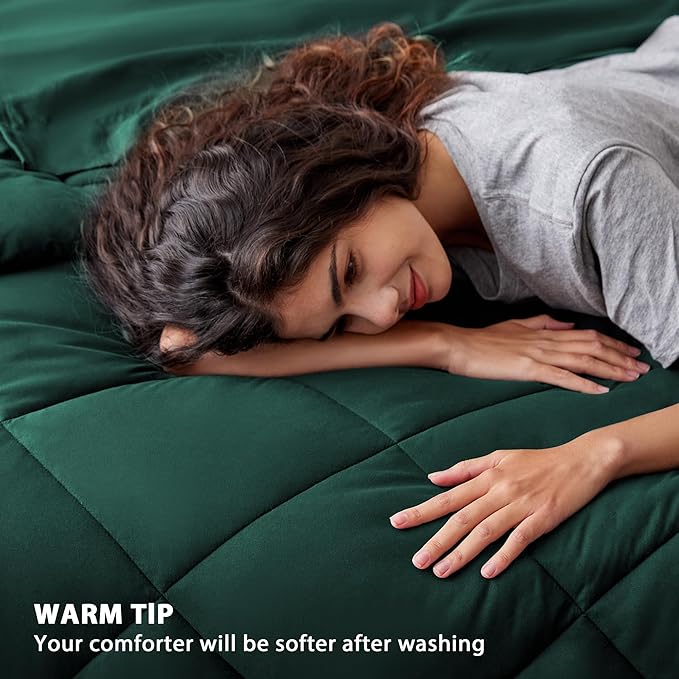 Love's cabin Full Comforter Set Dark Green, 7 Pieces Full Bed in a Bag, All Season Bedding Sets with 1 Comforter, 1 Flat Sheet, 1 Fitted Sheet, 2 Pillowcase and 2 Pillow Sham