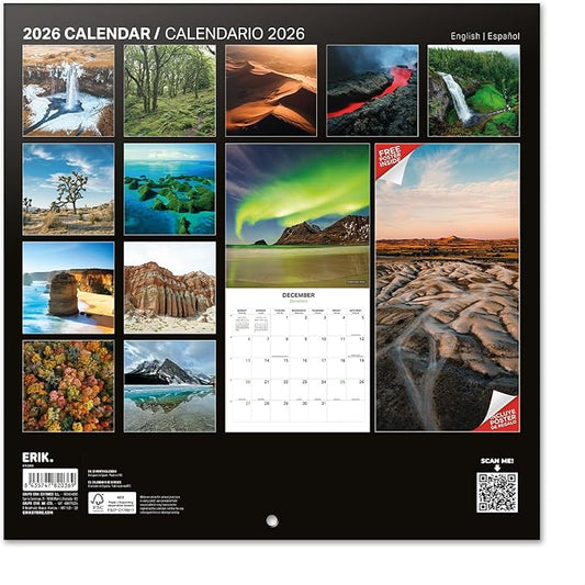 Nature Wall Calendar 2026 12" x 12" FSC® Plastic Free - Starts Week On Sunday | Family Planner Travel Calendar 2026